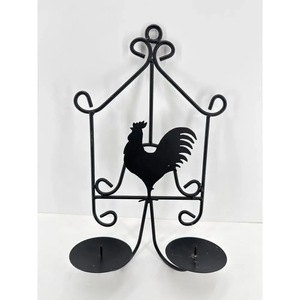 Rooster Metal Candle Holder Double Farmhouse Country Kitchen Decor 13 Inch